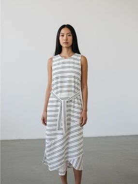 Hutch White and black Striped Tie-Waist Midi Dress